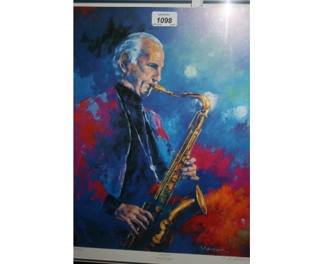 Terence J. Gilbert, artist signed Limited Edition coloured print, portrait of Ronnie Scott