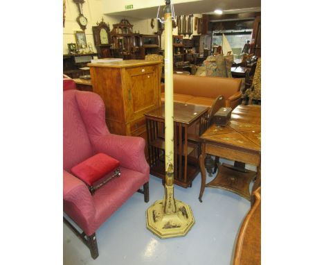 Cream chinoiserie lacquer standard lamp on an octagonal plinth base