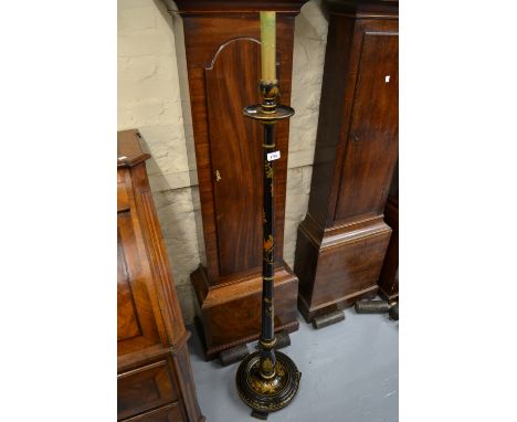 Black chinoiserie decorated turned tapering standard lamp