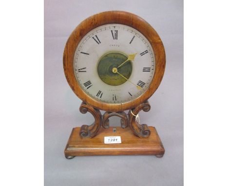 William IV / early Victorian rosewood night clock, the glass dial with painted Roman numerals, the hands driven by a pocket w