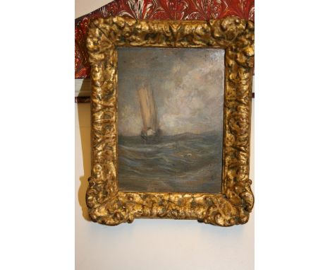 T.W. Allen, small oil sketch on card, seascape in a gilt frame, 4.5ins x 3.25ins, inscribed verso