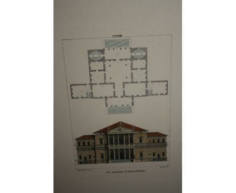 Set of three large coloured architectural prints after Andrea Palladio