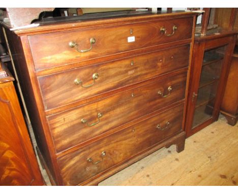 George III mahogany chest of two short over three long graduated drawers having brass swan neck handles, raised on bracket fe