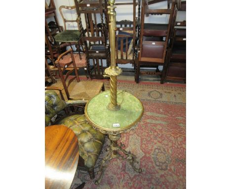 Good quality heavy gilt brass standard lamp with integral onyx table on C-scroll shaped supports