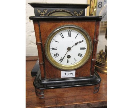 19th Century French walnut and ebonised mantel clock, the enamel dial with Roman numerals, with a single train movement