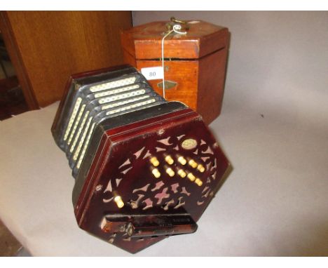 Lachenal Anglo twenty one button five fold bellows concertina in original fitted mahogany box, No. 158628