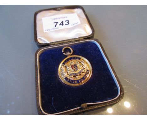 9ct Yellow gold enamel medal in fitted box