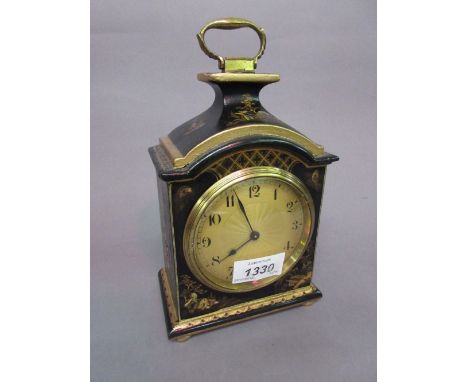 Small black chinoiserie lacquer mantel clock, circa 1920