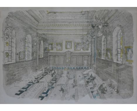 John Stanton Ward, College Hall, lithograph, 48cm x 61cm; Tim Furey, Christchurch, Spitalfields, aquatint. (Qty: 2)