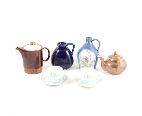 Three boxes of ceramics, including a Tuscan bone China part tea service, Wheatfield pattern, graduated jugs, stoneware, slop 
