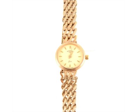 Rotary - a lady's 9 carat yellow gold bracelet watch, circular champagne baton dial in a 9 carat yellow gold case with integr