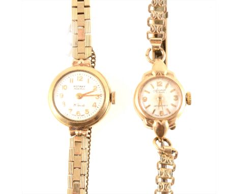 Rotary - a lady's 9 carat yellow gold bracelet watch, circular cream arabic dial in a 20mm 9 carat yellow gold case with inte