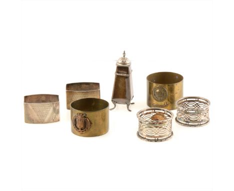 Two pairs of silver napkin rings, an engine turned pair in the art deco style by Francis Howard, Birmingham 1939, a pair of p