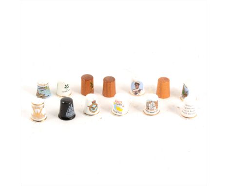A large collection of ceramic thimbles, other thimbles, including novelties and related material, (2 boxes).