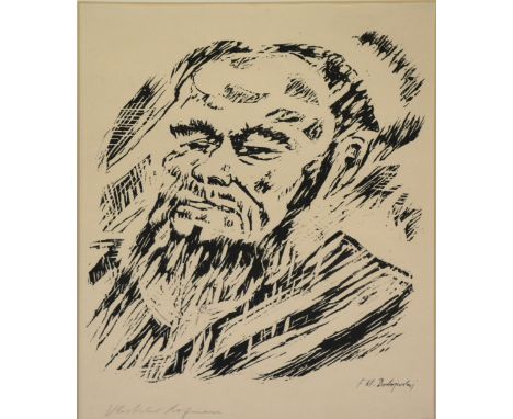 Vlasimil Hofman, Dostoyevski, a signed lithograph with collectors stamp, 40cm x 30cm.