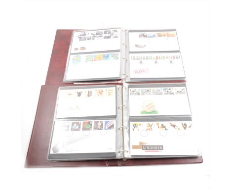Stamps: In three ring binder albums; and a collection of Post Office First Day Covers, in five ring binder albums.