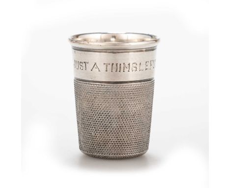 A GEORGE VI SILVER THIMBLE CUP by Charles Horner Ltd, Chester 1948, of typical form, engraved JUST A THIMBLEFUL. 5cm high, 1.