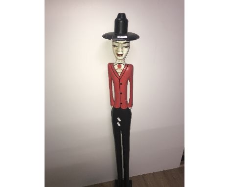 LARGE WOODEN FIGURE & ROUND FOOT STOOL