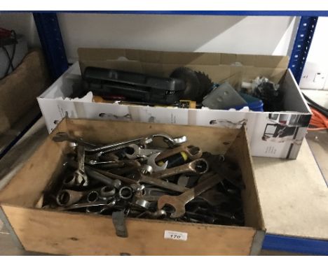 1 BOX CONTAINING  SPANNERS AND TOOLS / 1 BOX OF VARIOUS TOOLS