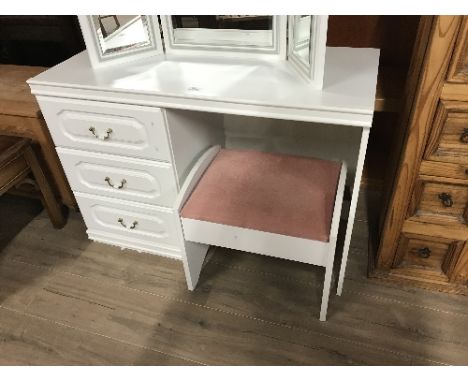WHITE 3 DRAWER DRESSER WITH STOOL