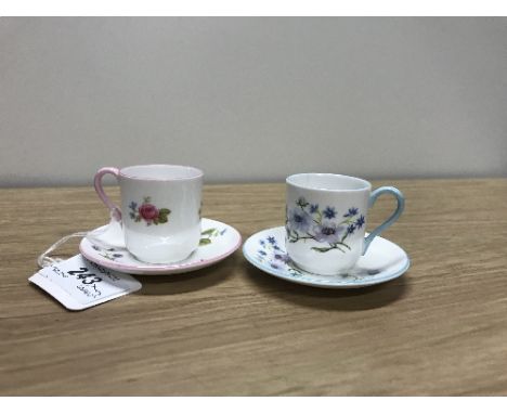 2X SHELLEY CHINA MINIATURE CUPS AND SAUCERS