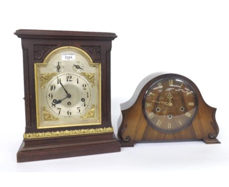 Junghans Wurtenburg three train mantel clock, the movement with pull repeat striking on five rods, the 6" silvered dial with 