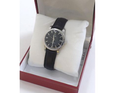 Omega Seamaster 'Bumper' automatic stainless steel gentleman's wristwatch, circa 1952/53, ref. 2635-8, black dial with Arabic
