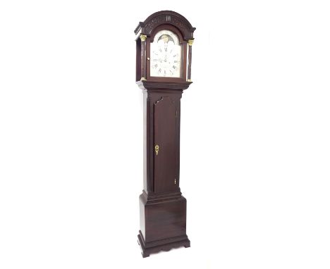 Mahogany eight day longcase clock, the 12" silvered arched dial signed Benjamin Brock, Bristol within a foliate border to the