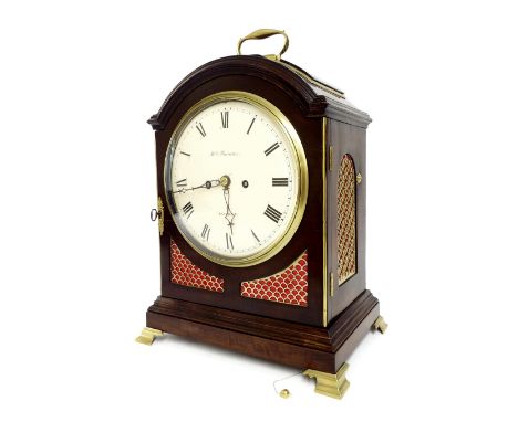 Good English fruitwood double fusee verge pad top bracket clock, the 8" cream dial signed H. Furniss, London, the verge movem