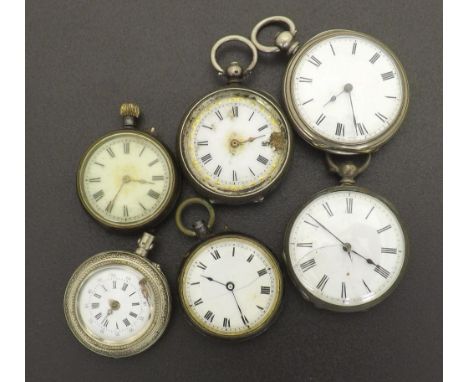 Two silver cylinder engraved fob watches (in need of attention); together with a silver cylinder engine turned fob watch, two