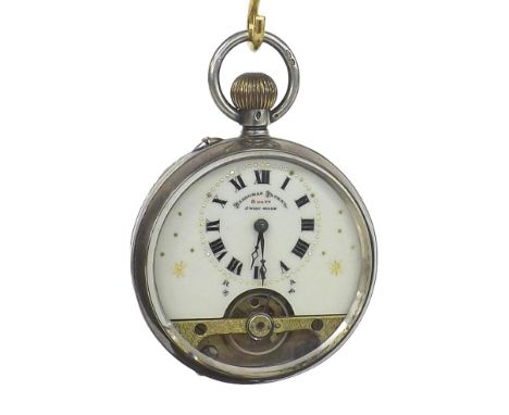 Hebdomas Patent eight days silver pocket watch, import hallmarks for London 1913, the dial with Roman numerals over the visib