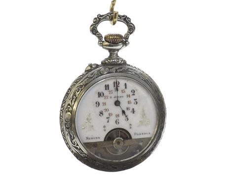 Hebdomas 8 Days nickel plated pocket watch, commemorating international postal service, the dial branded 'Nerina Postale, cas