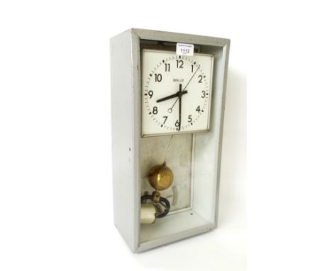 Electric Brillie wall clock, the 6" square dial with centre seconds sweep hand, within a light grey metal case, 17" high