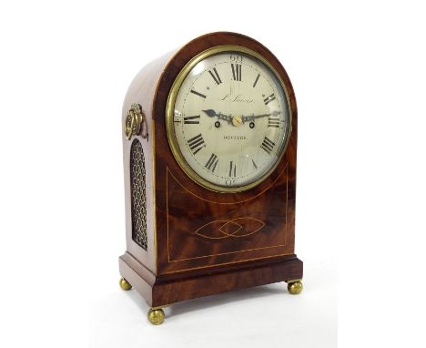 Small English mahogany double fusee five pillar bracket clock with pull repeat, the 6" convex silvered dial signed James Jarr