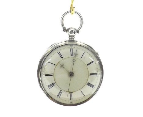 Silver lever centre second chronograph pocket watch, Chester 1860, three-quarter plate gilt frosted movement signed William A