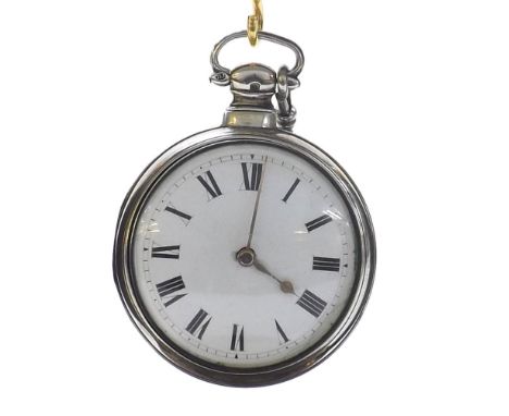 Silver pair cased verge pocket watch, Birmingham 1818, the fusee movement signed John Nickisson, Newcastle, no. 2059, flat st