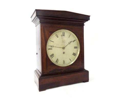 Good Scottish rosewood single fusee library clock, the 8" silvered dial signed Brysons, Edinburgh, within a stepped case, 17"