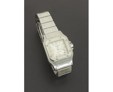 Cartier Santos automatic stainless steel lady's bracelet watch, ref. 2423, sunburst silvered dial with Roman numerals and swe