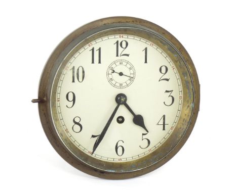 German marine bulkhead wall clock, the 7" silvered dial signed F.N. Tietz-Kiel underneath the bezel below six o'clock, with s