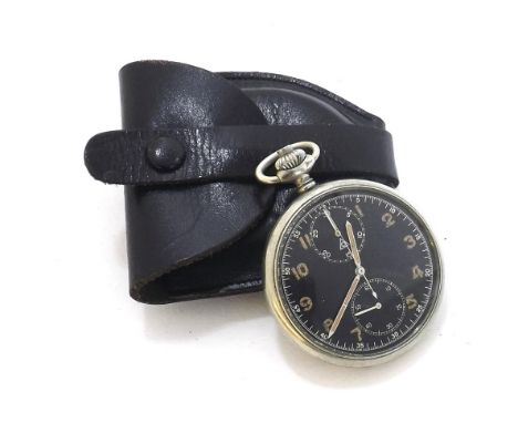 Rare German Kriegsmarine issue nickel cased push button chronograph pocket watch, movement no. 1577471, circular black dial w