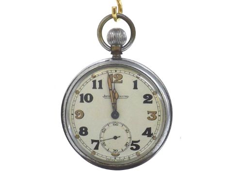 Jaeger-LeCoultre WWII British Military Army issue nickel cased lever pocket watch, signed gilt frosted movement, cal. 467/2, 