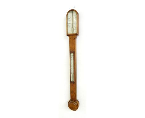 Oak stick barometer/thermometer, the angled ivorine scale signed J.H. Steward, 406 & 66 Strand & 54 Cornhill, London, over a 