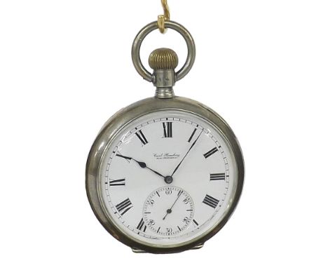 Continental white metal (0.800) lever pocket watch, frosted gilt movement, the dial marked Carl Bamberg BLN. Friedenau, with 