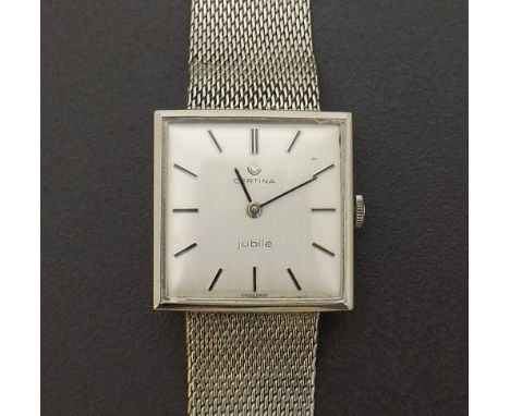 Certina Jubile stainless steel gentleman's bracelet watch, signed square silvered dial with baton markers, 17 jewel cal. 23-3