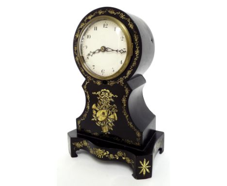 English papier maché single fusee balloon mantel clock, the movement back plate signed William Weston, London, the 5" white d