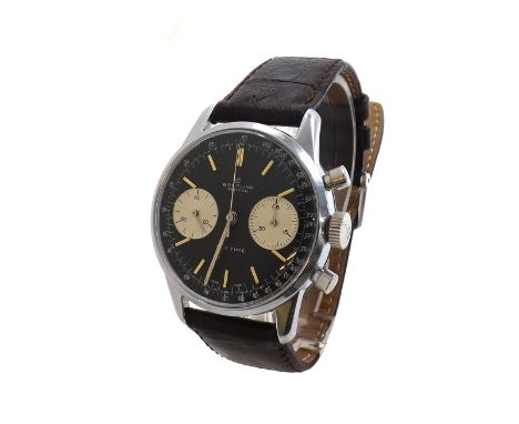 Breitling chronograph stainless steel gentleman's wristwatch, ref. 1191, circa 1962, black dial with baton markers, chronogra