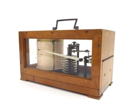 Old German barograph, within a light wooden case mounted with a plaque inscribed with an eagle and capital M, no. 4448 N, wit