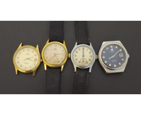 Four gentlemen's wristwatches to include an Omega Seamaster Quartz gold plated watch head, Tissot Seastar automatic stainless