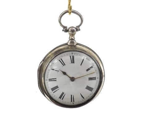 Late 18th century silver pair cased verge pocket watch, London 1791, the fusee movement signed John Russell, Costesey, no. 12