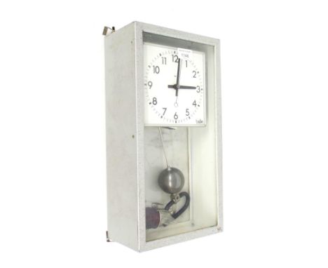 Brillie electric wall clock, the 6" square cream dial with centre seconds, within a light grey glazed case with marble back, 